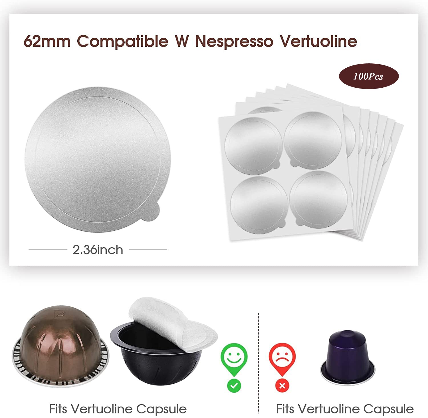 62mm påfyllningsbara nespresso vertuo kapslar klistermärke engångs nespresso vertuoline skida självhäftande folieförsegling aluminiumfilm lock