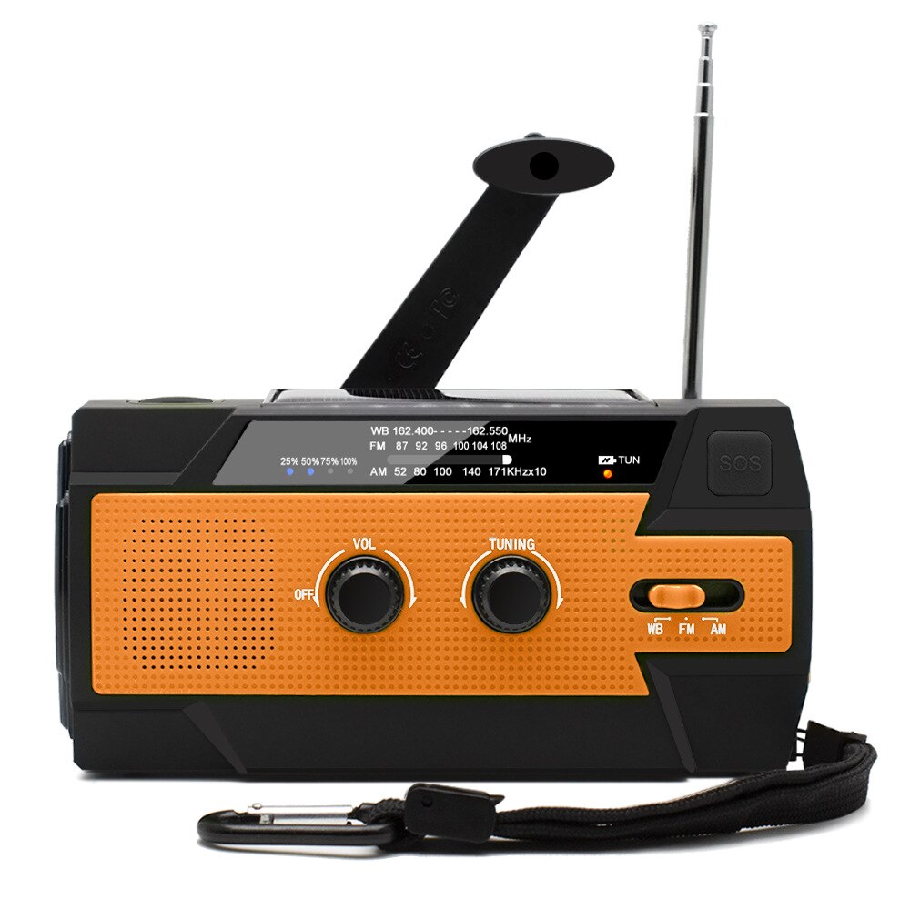 Multifunctional Radio Hand Crank Solar Crank Dynamo Powered AM/FM/WB Weather Radio with Led Lights 4000 MAh Power Bank SOS: Orange
