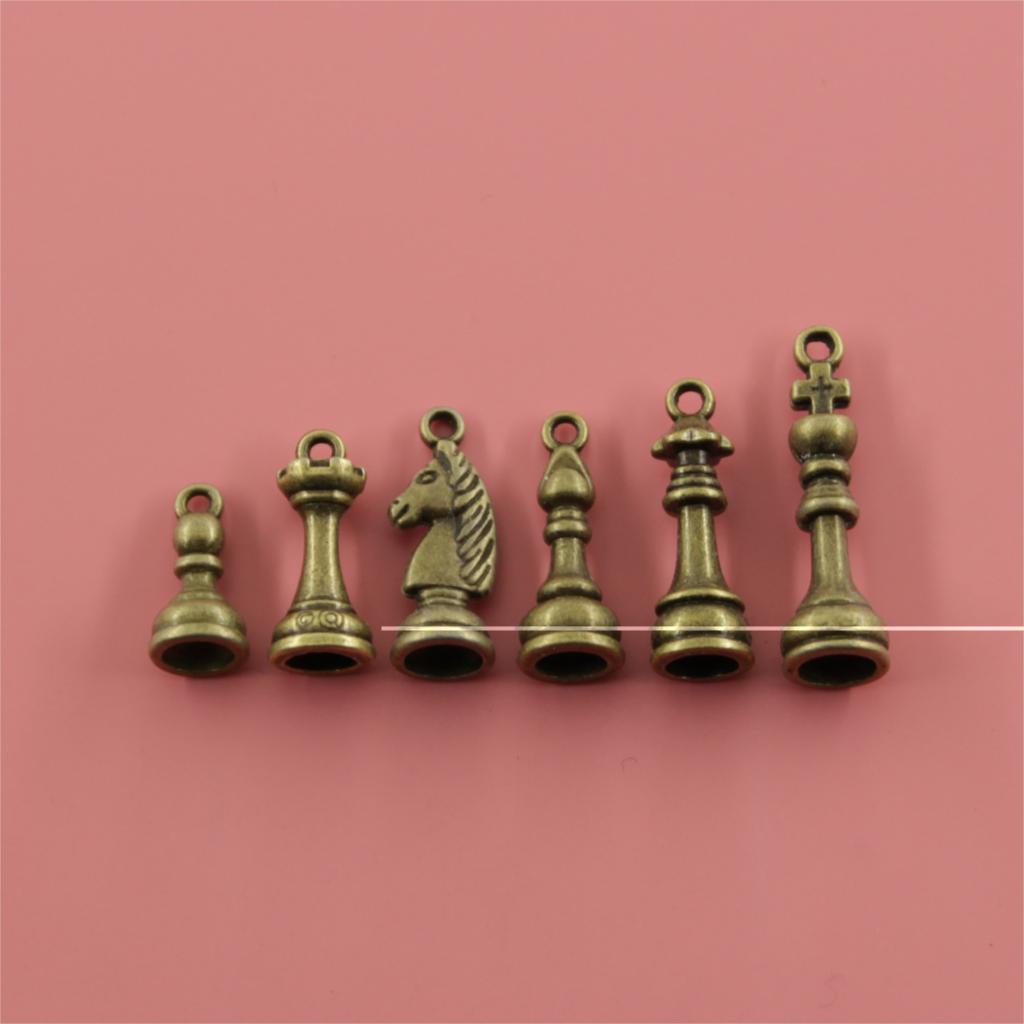 6piece Chess Charms Antique Bronze Plated Metal Alloy Pendants Jewelry Findings For Necklace