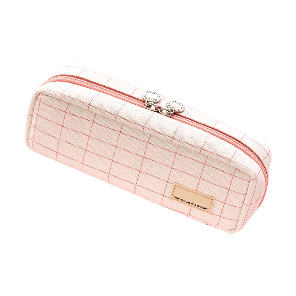 Pink lattice Large Capacity Pencil Cases Bags Fabric Pen Box Pouch Case For Middle High School Office College with 3 compartment: B