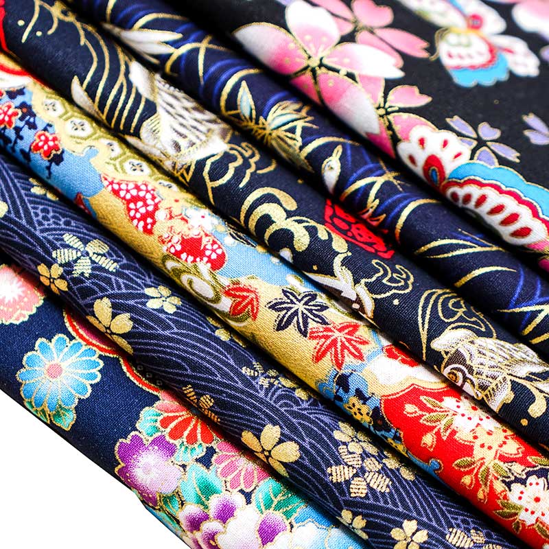 Tissu en coton bleu foncé imprimé Bronze tissu à motif de fleurs de Style japonais pour Kimono Cheongsam et bricolage sac TJ8692-2