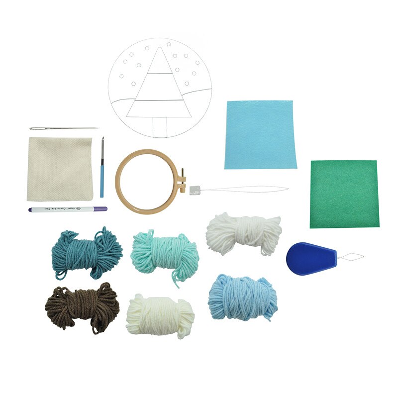 Embroidery Starter Kit Full Set-Magic Embroidery Pen Punch Needle,Hoops,Threads,Stitching Punch Pen Set Craft Tool For Beginner: Christmas Tree