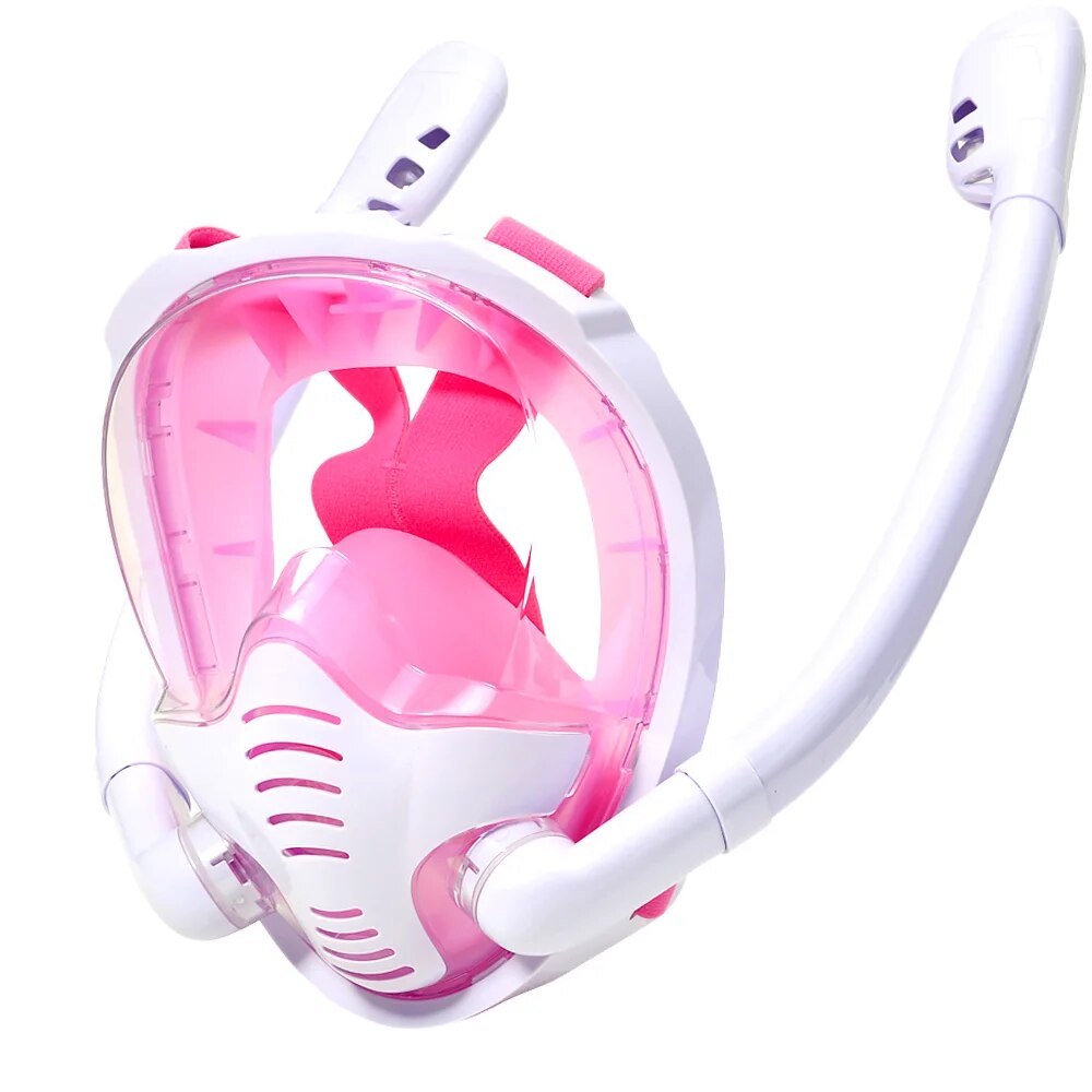 Full Face Snorkel Masker 180 ° Panoramisch Zicht Siliconen Droge Top Snorkelen Duiken Zwembril Met 2 Snorkels Anti-Mist Anti-Lea: Roze / S/M