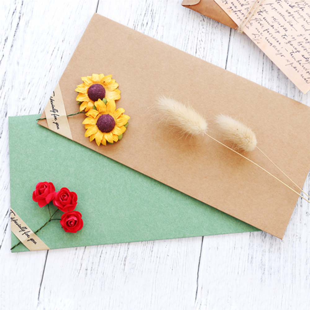 2 uds sobres de flores secas Vintage con letras tarjetas postales de papel cubierta de tarjeta de felicitación papelería Linda invitación de de boda