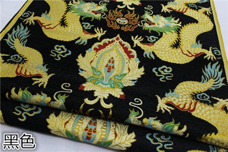 Tela de brocado de seda tradicional china, 1 yarda, Negro/rojo/azul, dragón Jacquard, Cheongsam, ropa de decoración de pared: black