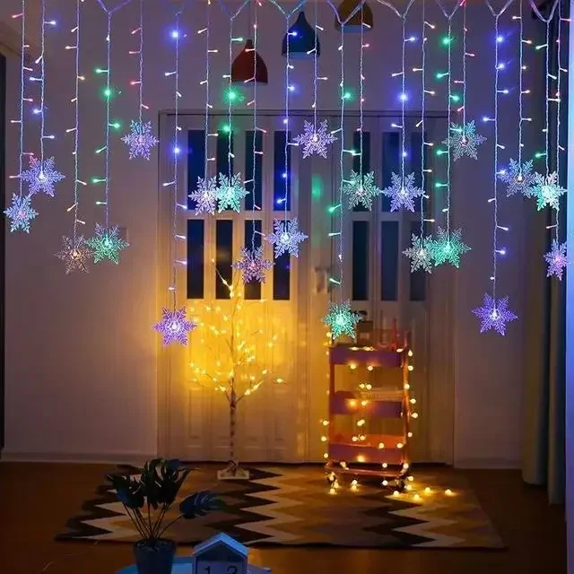 Luzes de natal guirlanda led luzes da corda flocos de neve piscando cortina de fadas luz para festa de casamento do feriado decoração de ano novo: mutável / 0-5W