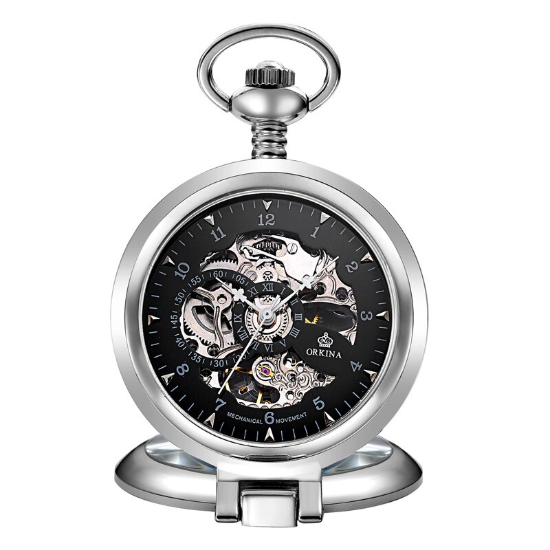 Luxe Zilveren Mechanisch Zakhorloge Vintage Holle Mannelijke Klok Hand Wind Mechanische Ketting Horloge Ketting Mannen Vrouwen: Black