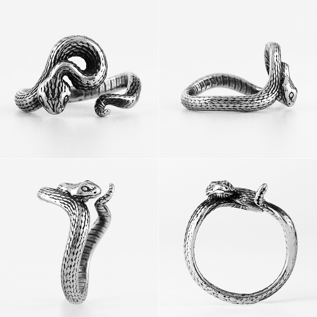 Anneaux serpent à sonnette en acier inoxydable pour hommes, bagues Punk Vintage serpent Cool pour hommes petit ami motard bijoux