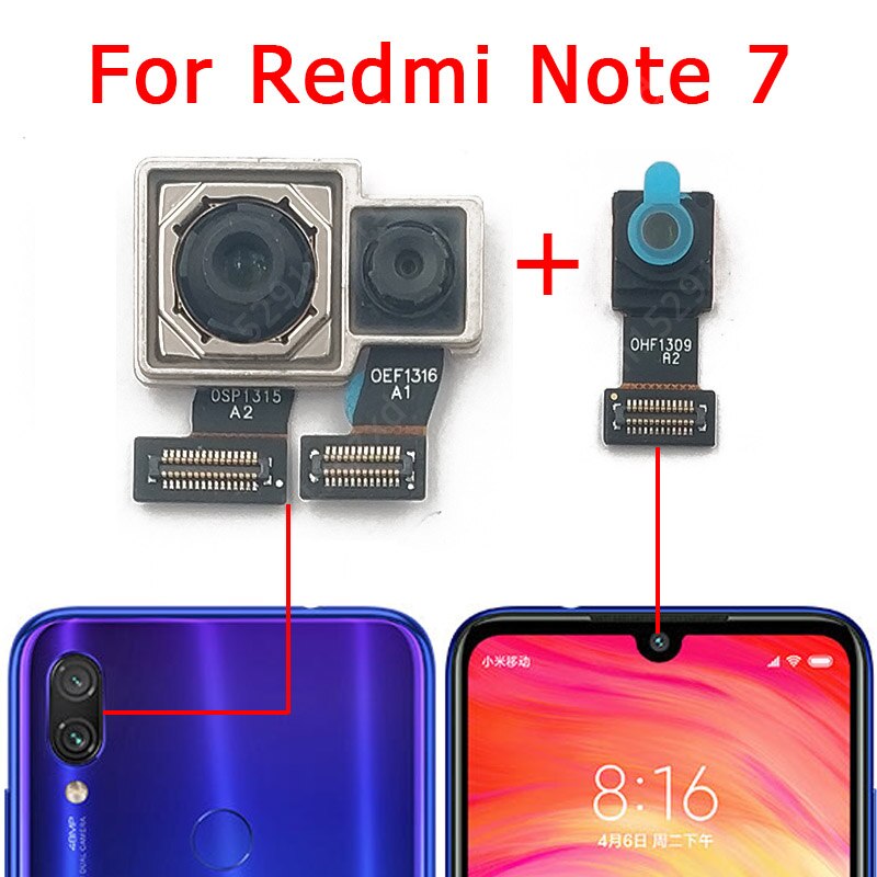 Original Front Back Camera For Xiaomi Redmi Note 7 6 Pro Rear Frontal Selfie Backside Camera Module Flex Replacement Spare Parts: Note 7 Back Front