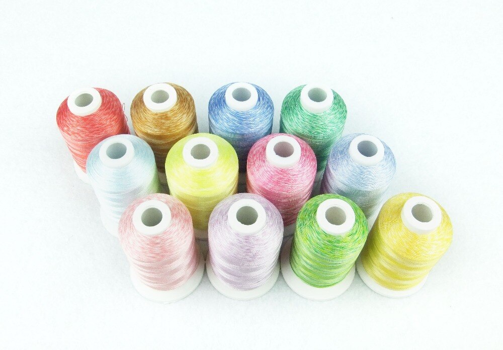 Simthread 12 popular variegated Colors polyester embroidery machine thread 1100 Yards spool thread
