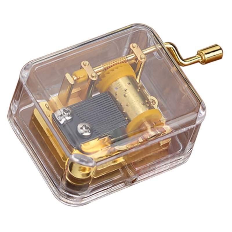 Music Box Lovely Exquisite Clear Acrylic Square Gold Hand Cranked Gurdy 18 Note Happy Birthday Music Box Play Castle In The Sky