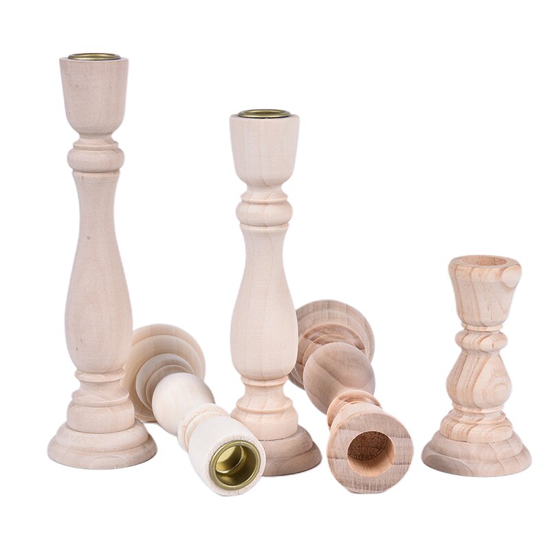 1pc Candle Holders Unfinished Candlesticks Holders Unpainted Wood Classic Craft Candlesticks Holders DIY Home Wedding Decoration
