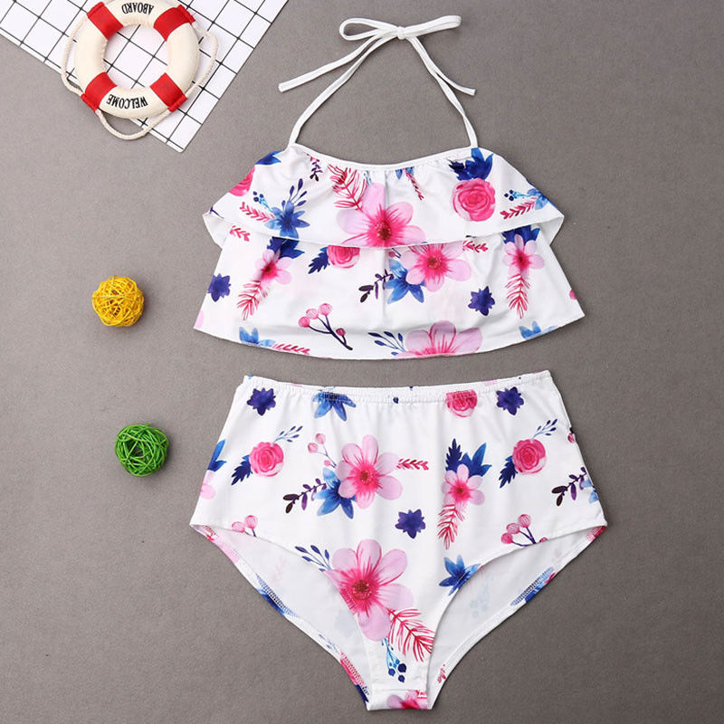 Familie bijpassende badmode moeder dochter dames kinderen bloemenprint badpak baby meisjes badpakken halter bikini set