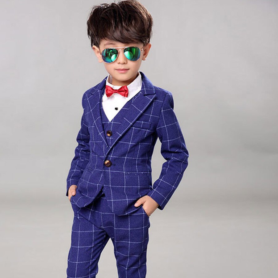 Ensemble Costume de mariage pour garçons | Costume de mariage pour enfants, Blazer à carreaux pour enfants, gilet et pantalons 3 pièces, Costume de Performance pour Piano pour fête scolaire: blue / 2T