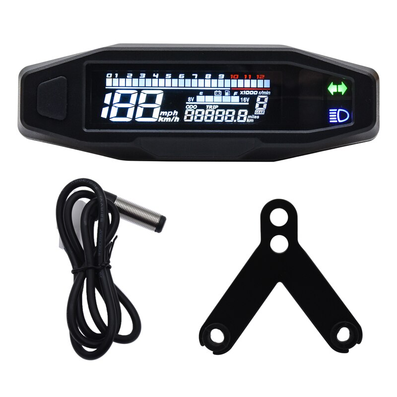 Universal Motorcycle LCD Speedometer Digital Odemeter Electric Injection and Carburetor Meter Tachometer Meter Fast: with bracket
