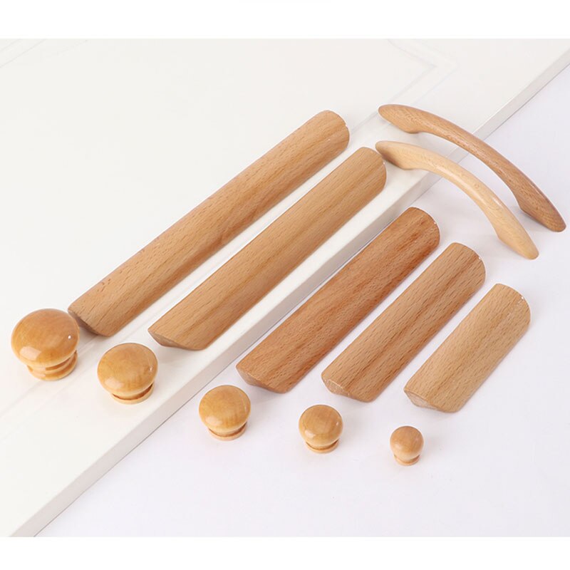 1Pc Cabinet Drawer Handles Knobs Door Window Kitchen Cupboard Wardrobe Dresser Pulls Furniture Hardware Natural Solid Wood