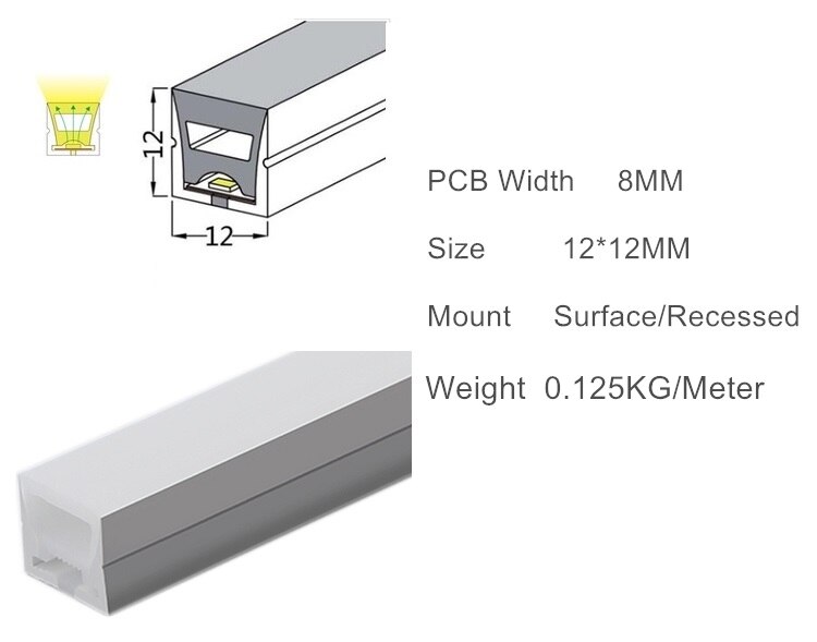 Led Neon Flex Behuizing, Siliconen Buis Flexibele 5V 12V 24V Tape Strip Kanaal, gipsplaten Verzonken Opbouw Curve Lineaire Licht: 1212
