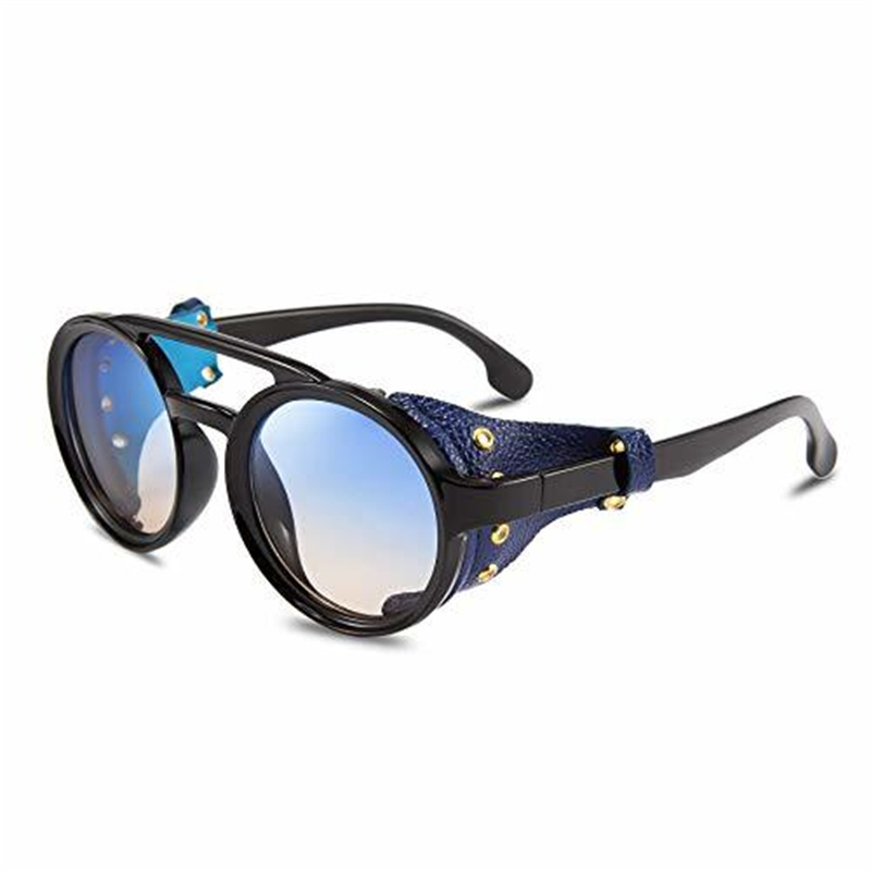 Cool&Ku Retro Round Steampunk Sunglasses Women Men Vintage Eyewear Light Plastic Frame with Leatherwear: green