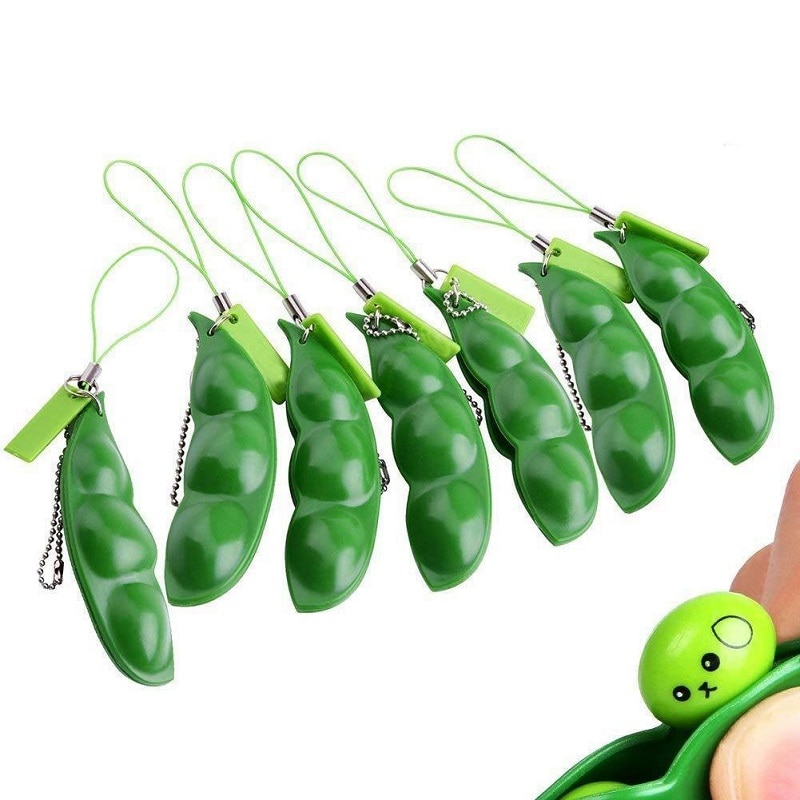 Infinite Squeeze Edamame Bean Pea Expression Chain Key PendantKeychain Ornament Stress Relieve Decompression Toys antistress