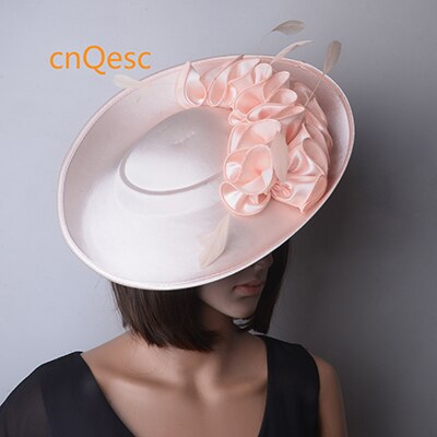 ! Royal blue Large Matte satin fascinator Formal hats four wedding Women's hat: Nude pink