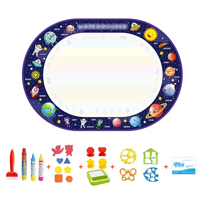 Stor størrelse magisk vand tegnemåtte &amp; kuglepenne farve tæppe skrivning doodle board bøger maleværktøj pædagogisk legetøj børn: A 100 x 70cm planet