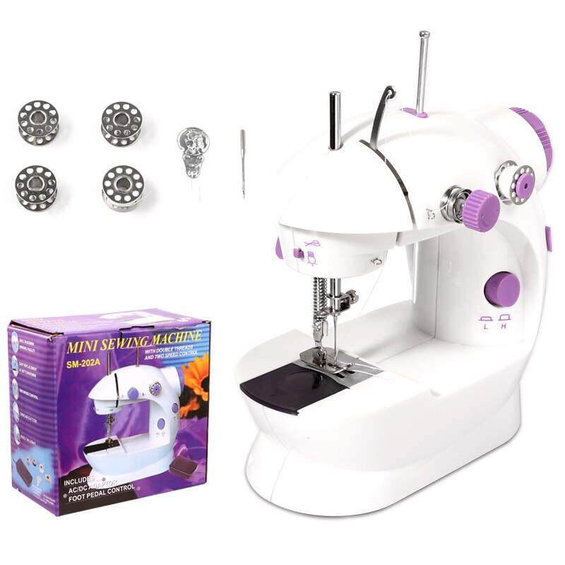 Mini Portable Sewing Machine 2-Speed Double Thread Electric Household Multifunction Sewing Machin with Light Cutter Foot Pedal