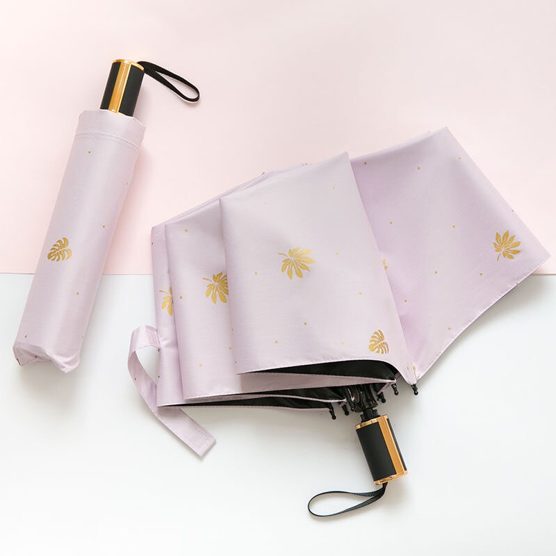 Fully Automatic Rain Umbrella Rain Or Shine Dual Purpose Men and Women Folding Sun-resistant UV-Protection Parasol Advertisement: jiu he Version Leaves Pink