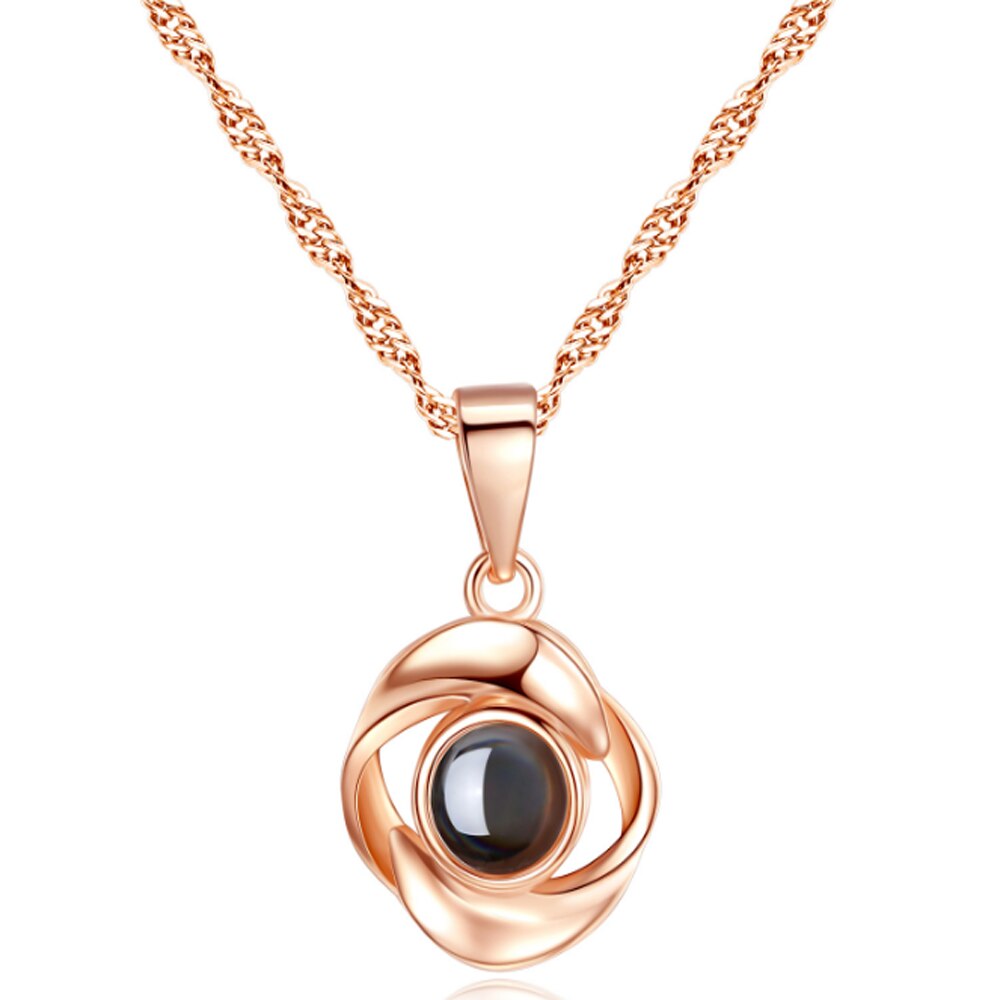 Rose Hanger Ketting - 17x20mm Hartvorm - 100 Talen 'Ik Hou Van Jou' Projectie - S925 Sterling Zilver: Roségoud