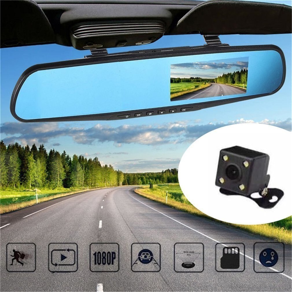 4- tommer skærm 1080p hd dobbelt linse bil dvr bærbar dash kamera køretøj monitor dash cam biloptager omvendt spejl