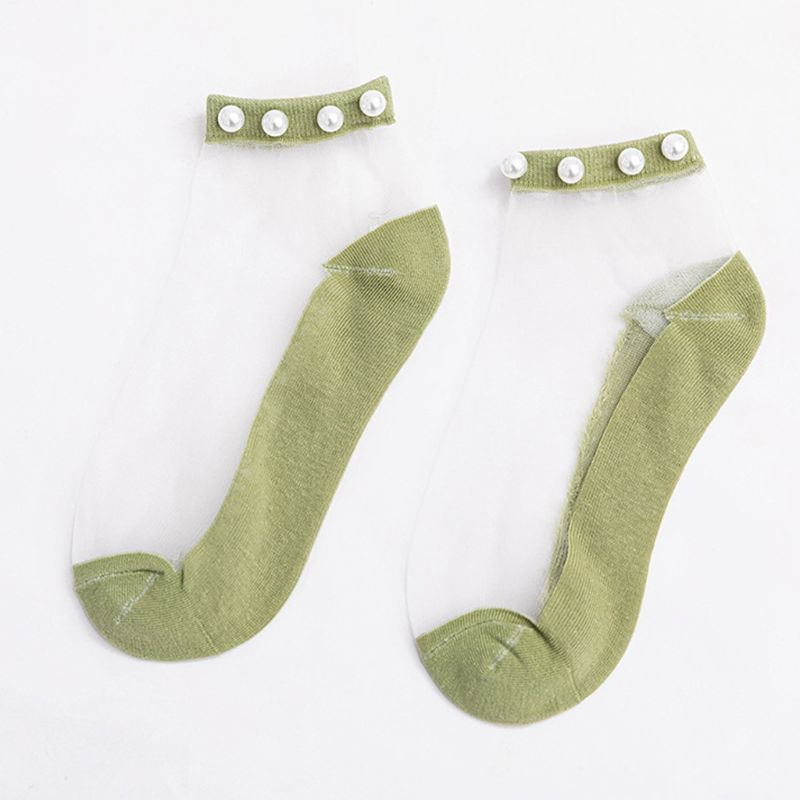 Japanse Meisjes Zomer Transparante Glasvezel Ankle Boot Sokken Imitatie Parel Kralen Top Sieraden Zoete Snoep Kleur Dunne Kousen: 6