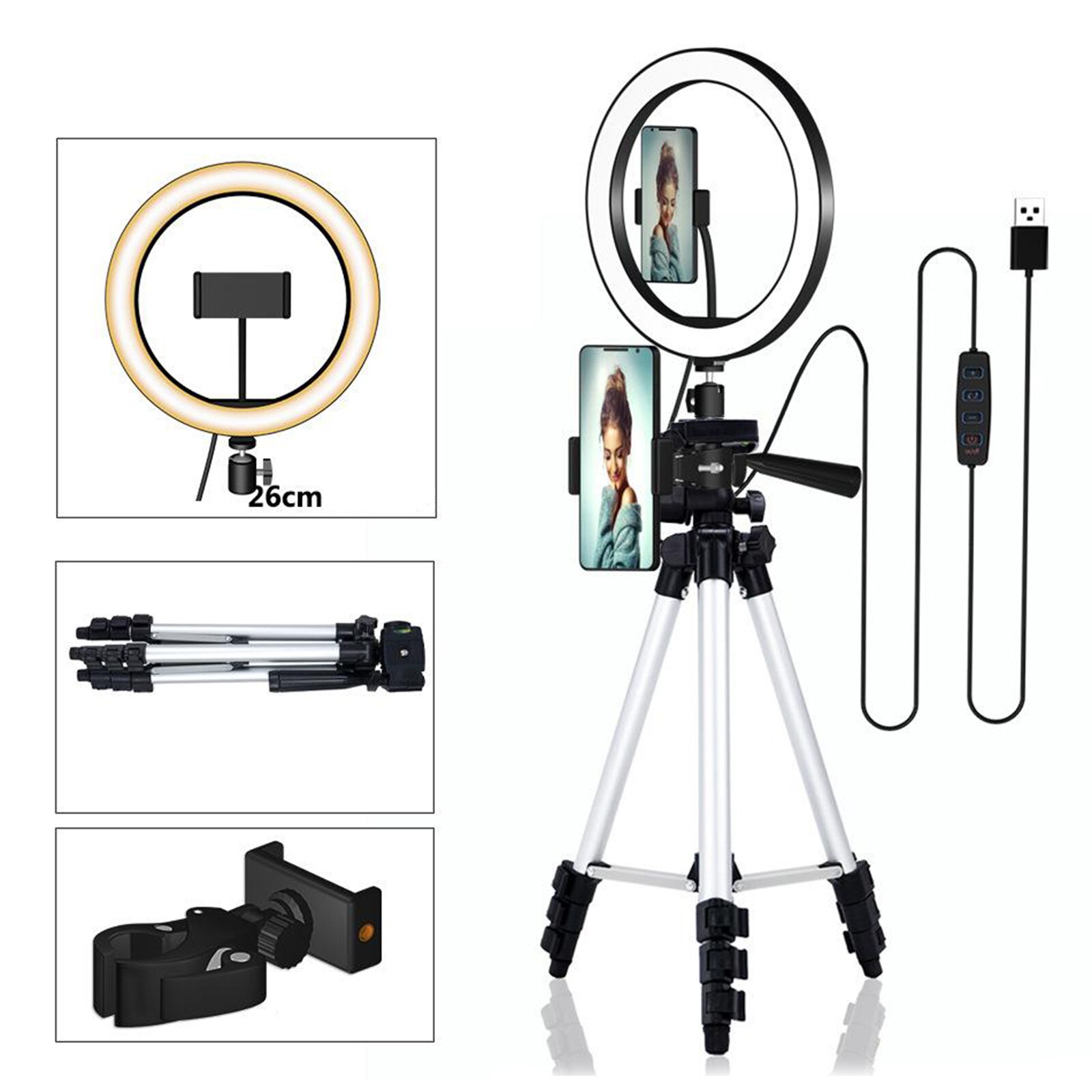 11 zoll LED Ring Licht Dimmbare USB Selfie Gefüllt Licht 3 Modi und 10 Helligkeit Ebenen mit Telefon Halfter und stativ