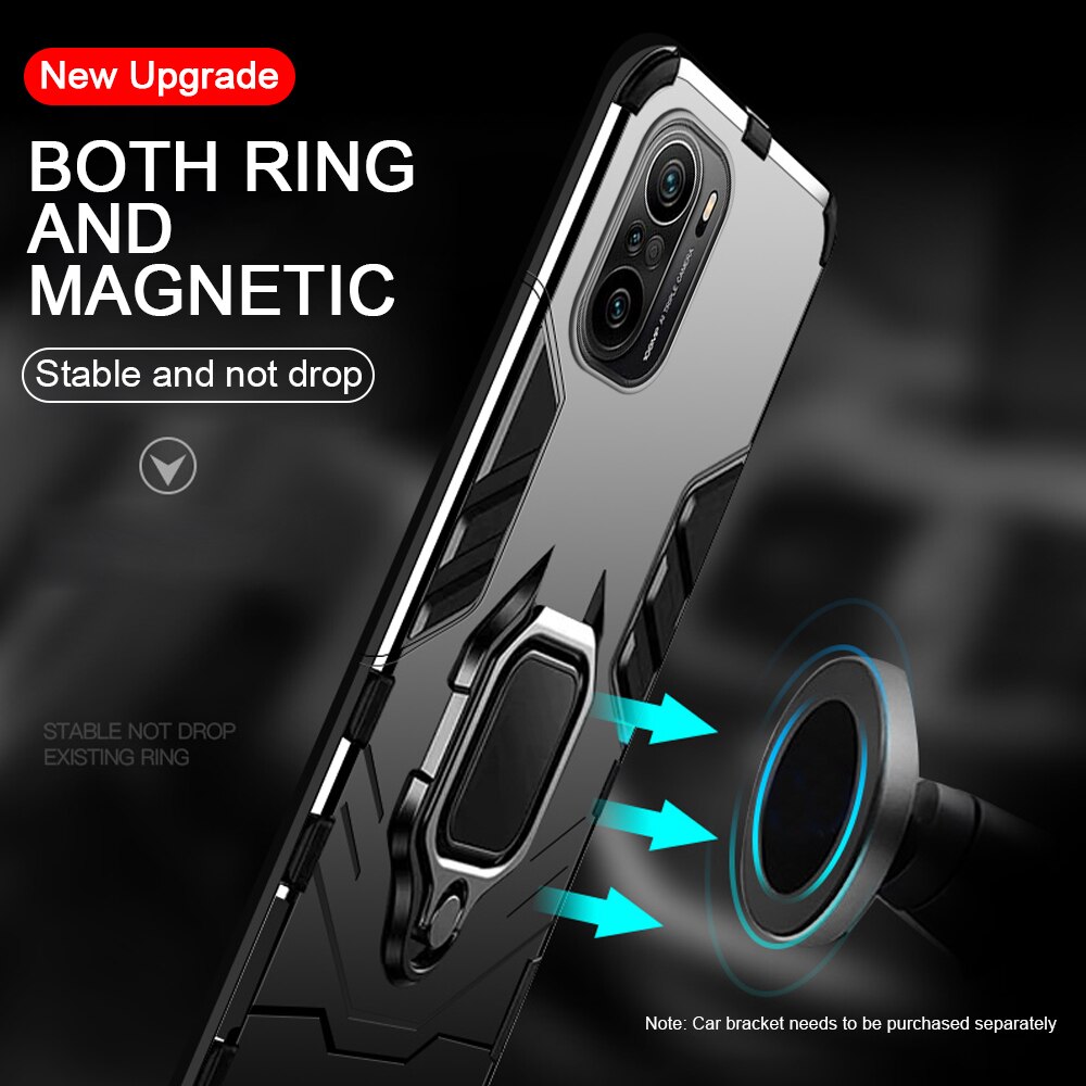 Rügestochen Stoßfest Coque Für Poco F3 F 3 5G fallen Auto Magnetischer Halfter Ring Schützen Hülse Abdeckung Poko Poxo wenig PocoF3 Para Funda