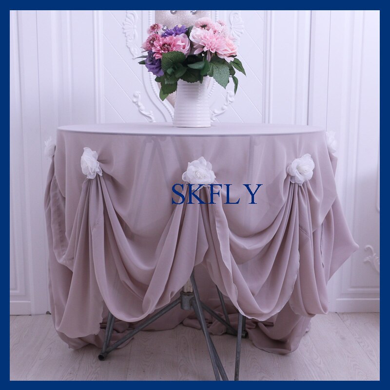 CL061A SKFLY 90 inch ronde ronde lichtblauw chiffon tafelkleed of tafel overlay