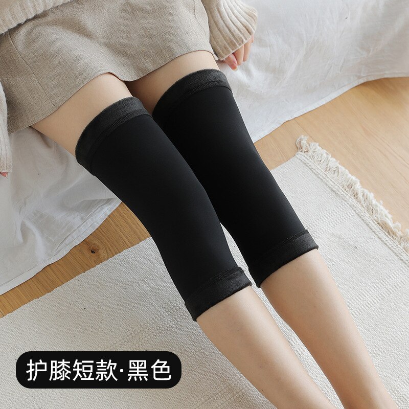 1Pair Anti Cold Knee Pads Plus Gold Velvet Prevent Arthritis Keep Warm Knee Protector Support Breathable Thicken Kneepad: black-A