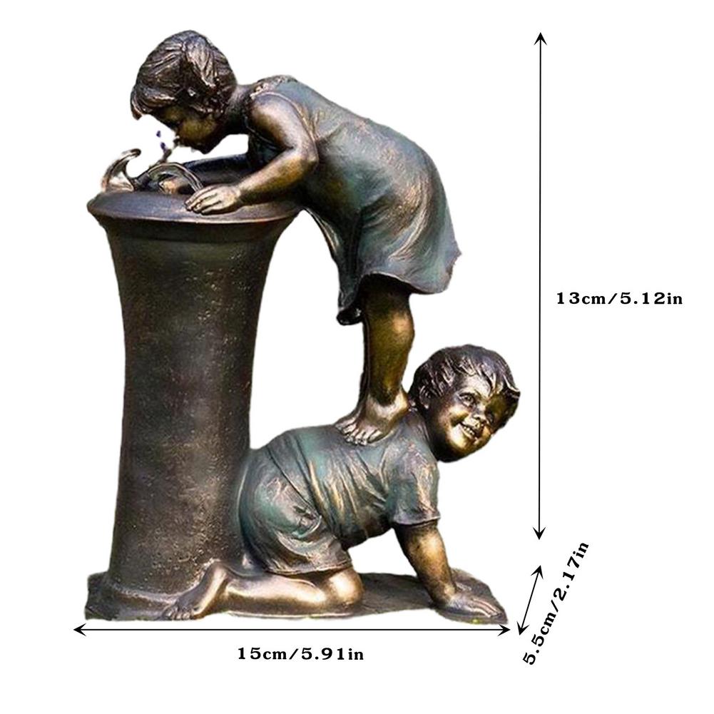 Boy And Girl Garden Statue Resin Waterfall Water Flow Ornament Outdoor For Home Yard Garden Desktop Sculptures Office Decor: 02