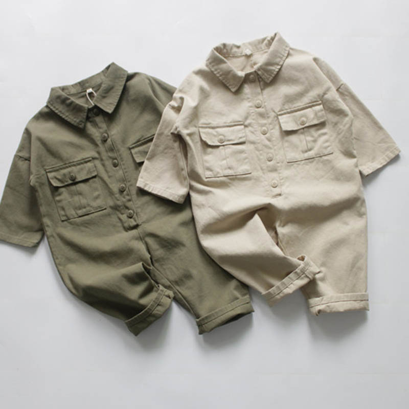 Koreanische Japan Stil freundlicher Overall Frühling Herbst Baby Jungen Mädchen Gesamt Overall Baby Jungen Mädchen Solide Langarm Strampler