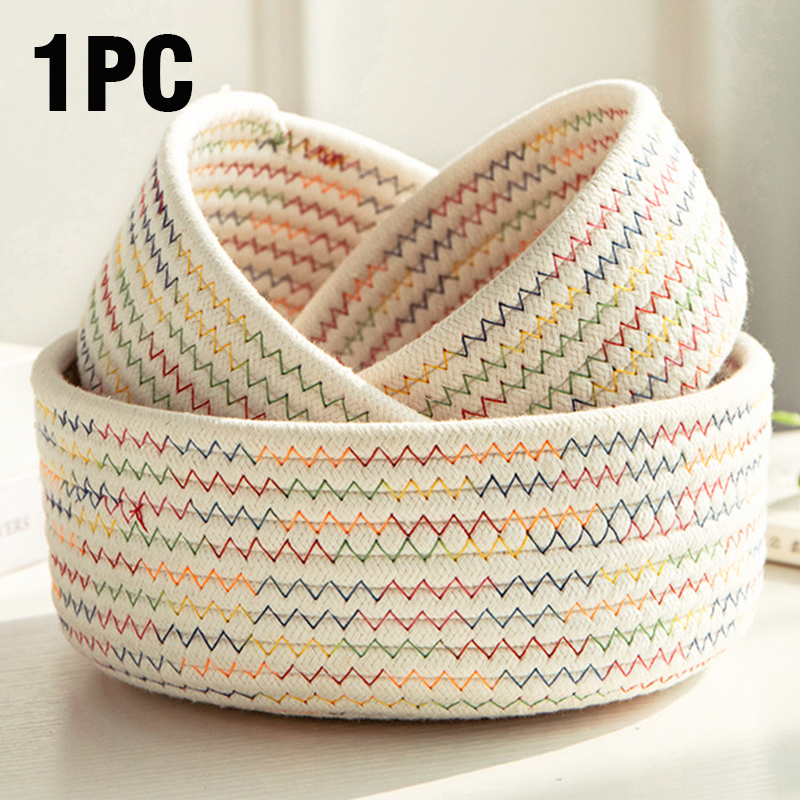 Panier de rangement tissé en fil de coton, boîte de rangement de bijoux de bureau, petit panier télécommandé, conteneur de finition de cosmétiques: XXL / Black