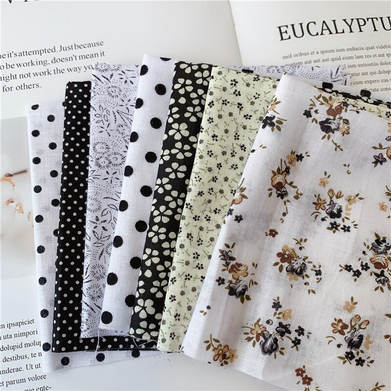 7 pièces 50cm X48cm plaine mince Patchwork coton tissu série florale bleu charme quarts paquet couture: black2
