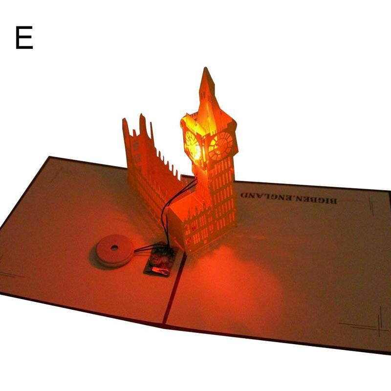 3D Light Greeting Festival Card Up Postcard Handmade Christmas Paper Card Birthday Music Paper Craft P0L3: E