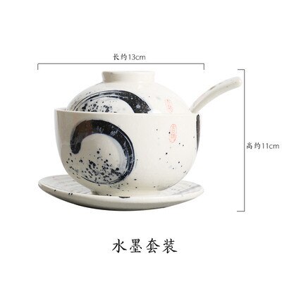 Japanse soepkom aardewerk stoofpot met deksel lepel bodem schotel set eetkamer restaurant mini pot kleine soep dessert cup servies: 7