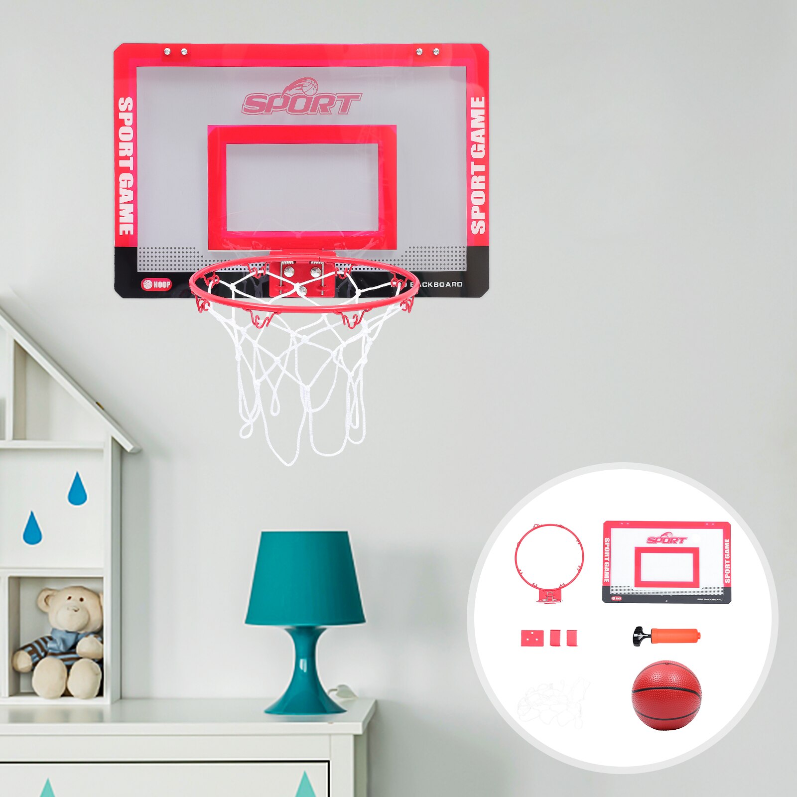 1 set of basketball hoop hanging board - punch-free basketball board: Red