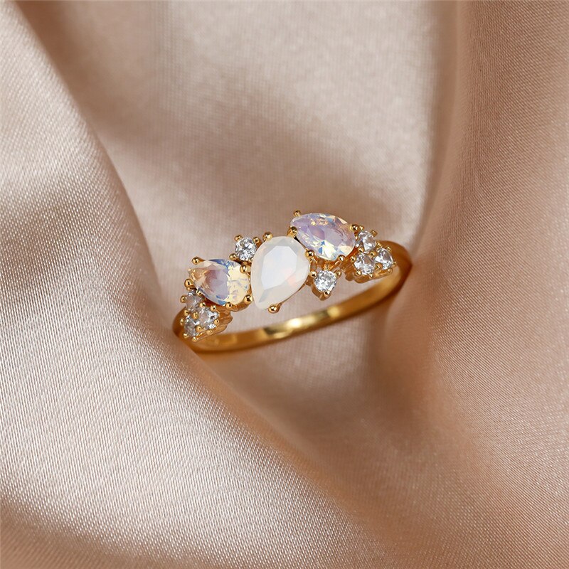 Anillo De Compromiso O Boda Diseño Infinito En Cristal - Blanco Y Oro Rosa 18K, Regalo Romántico