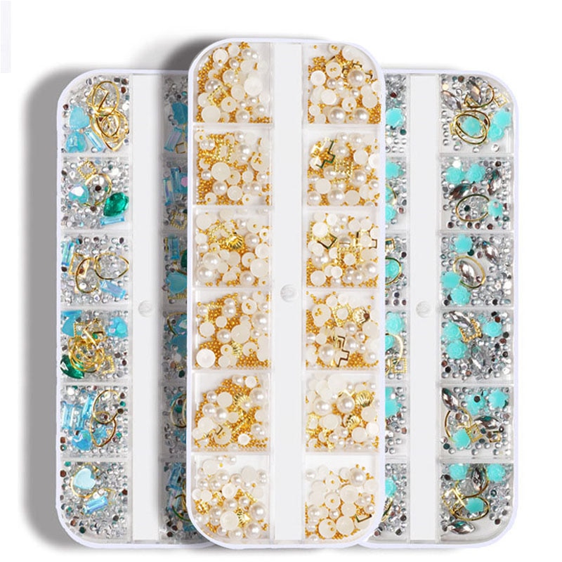 Nagel Klinknagel 12Grid In Een Doos Crystal Kleurrijke Jelly Rhinestones 3D Nail Art Decor Gems Stenen Manicure Mix Nail kralen CPH21-PH26