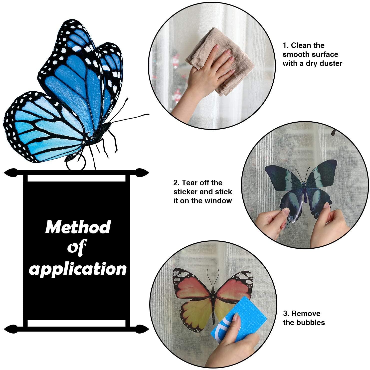 20 stk butterfly vindue klistermærker anti-kollision vindue klæber mærkater genanvendelige farvet glas vindue film væg klistermærker 3d klistermærke