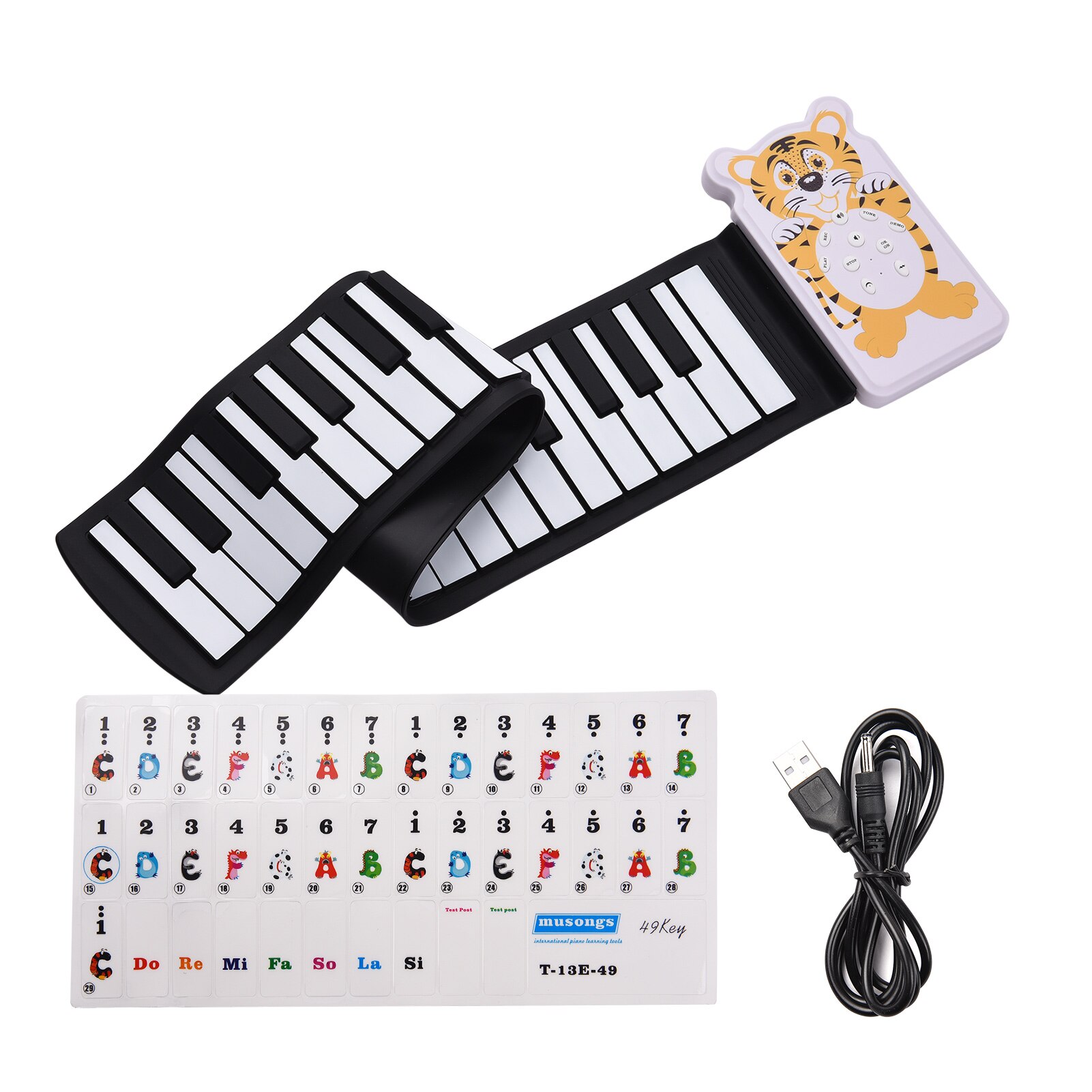49-key Roll-up Electronic Piano 8 Tones 6 Demos Record Funtion Built-in Speaker with Echo Sustain Trill Effect 3.5mm Output