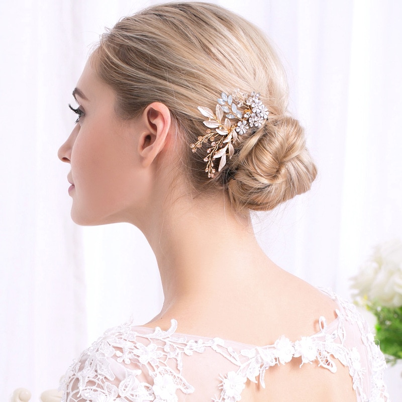 Rhinestone Flower Leaf Bruids Haar Kam Voor Meisjes Crystal Haar Sieraden Sieraden Bruiloft Haar Accessoires