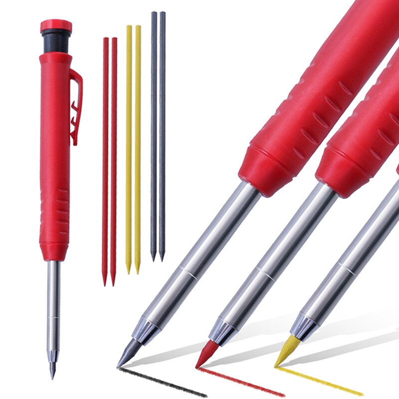 Carpenter Pencil Set Solid Woodworking Construction Marker with Center Punch Built-in Sharpener Deep Hole Mechanical Pencil Tool