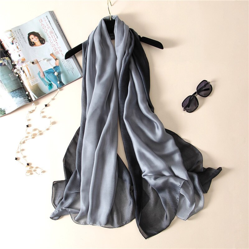 Luksusmærke ensfarvet gradient silketørklæde dame luksus sjaler og vikler strand kvinde foulard oversider