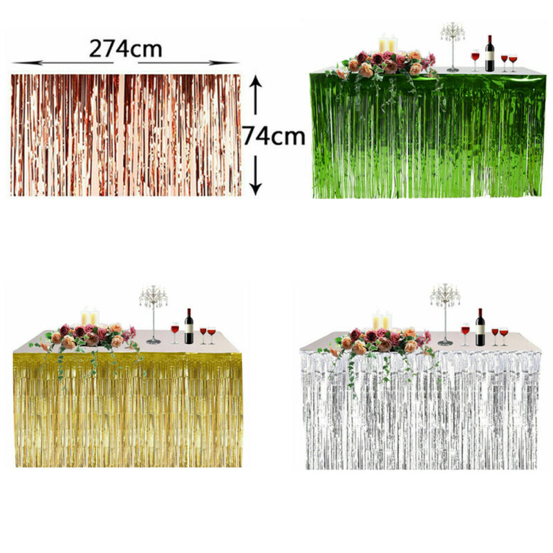 Falda de mesa con flecos metálicos para , tutú de tul, decoración de boda, mesa de Baby Shower, AA, 274x74CM