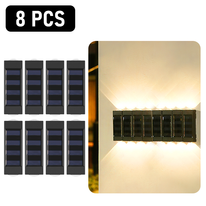 2 LED Solar Wall Lamp UP and Down Illuminate Outdoor IP65 Waterproof Solar Powered Spliceable Light For Home Garden Porch Yard: 2LED-Warm-8 pcs